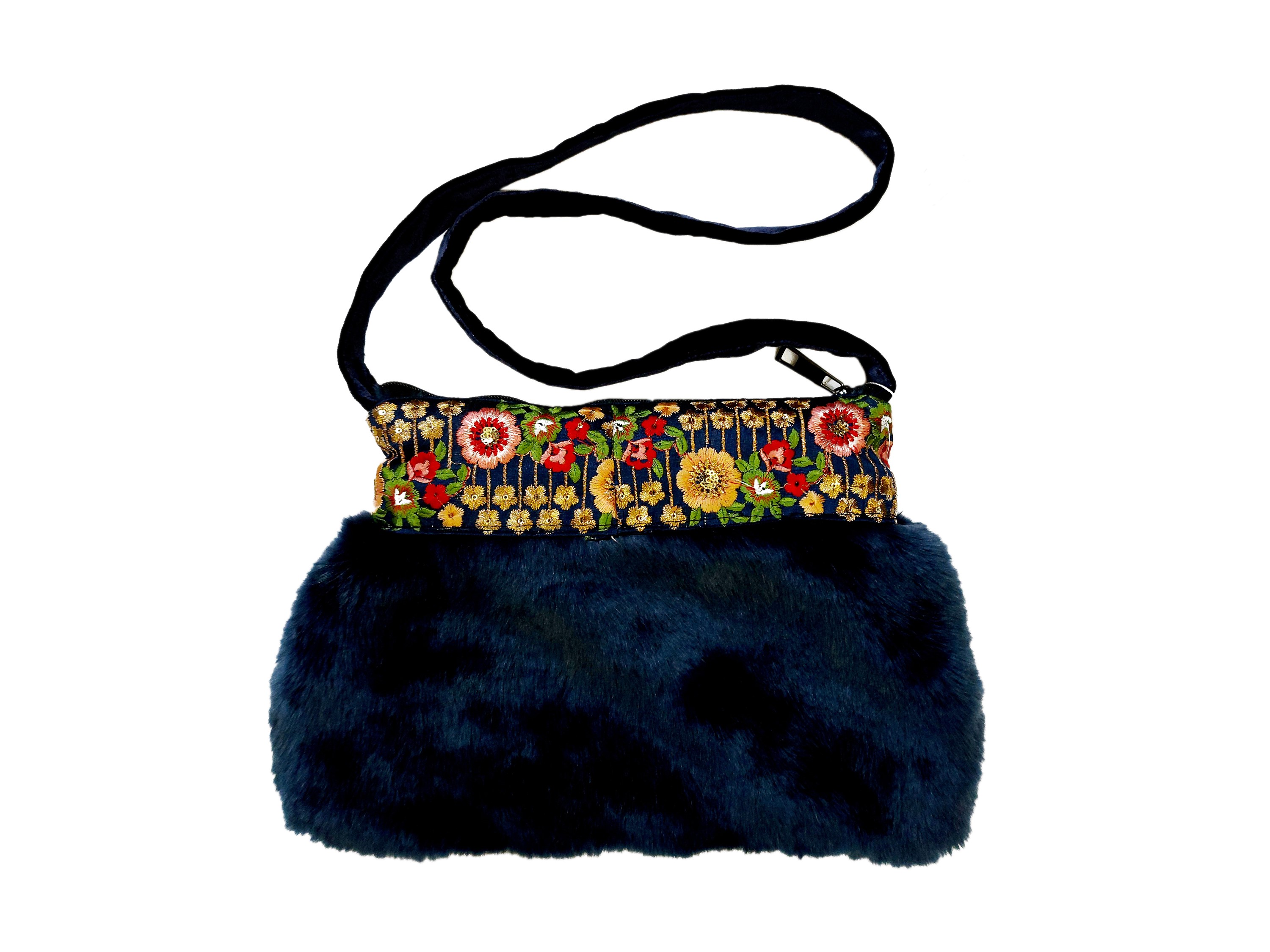 Borsa gioiello in pelliccia ecologica blu