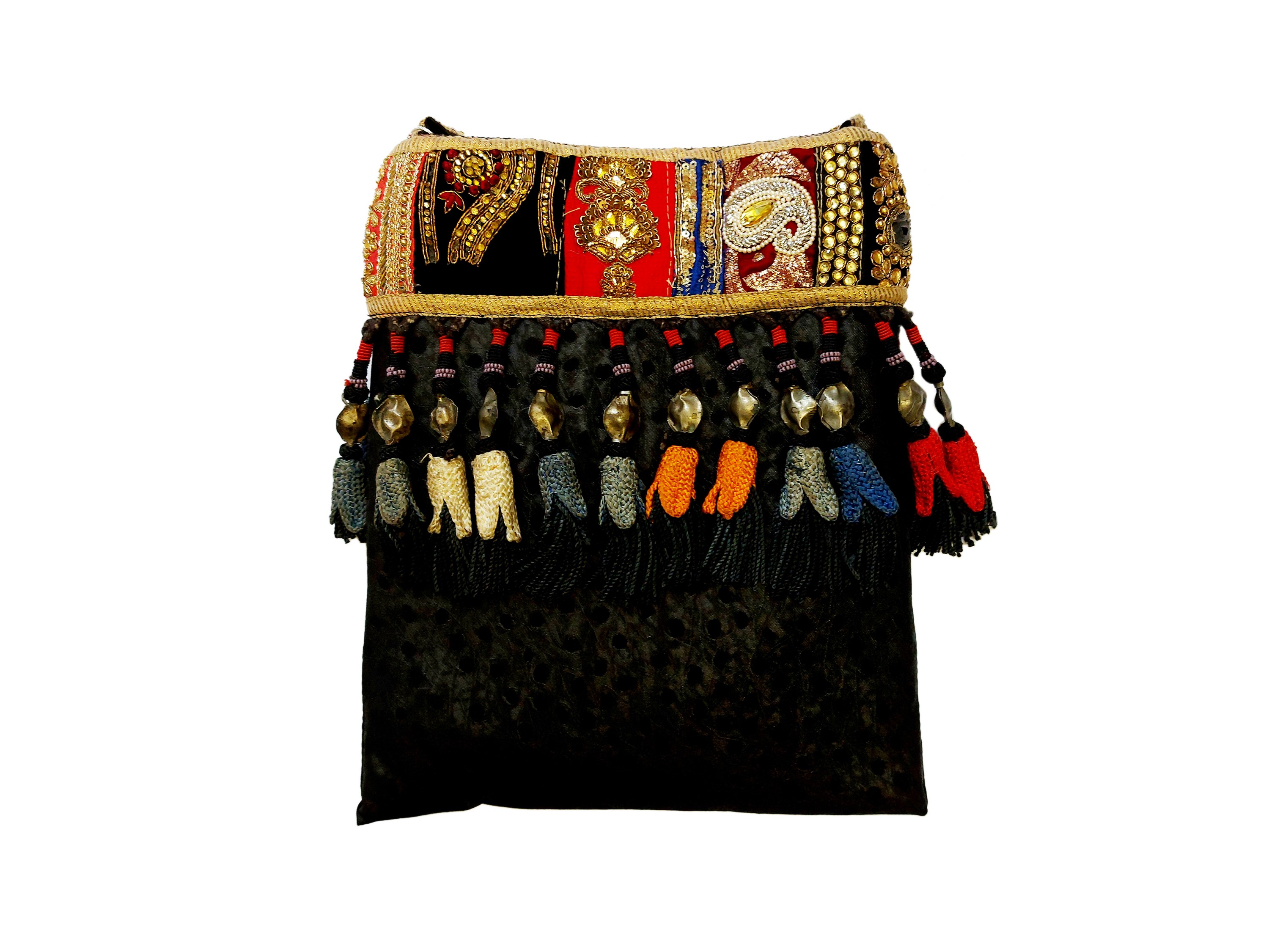 Borsa gioiello in tessuto nero effetto struzzo