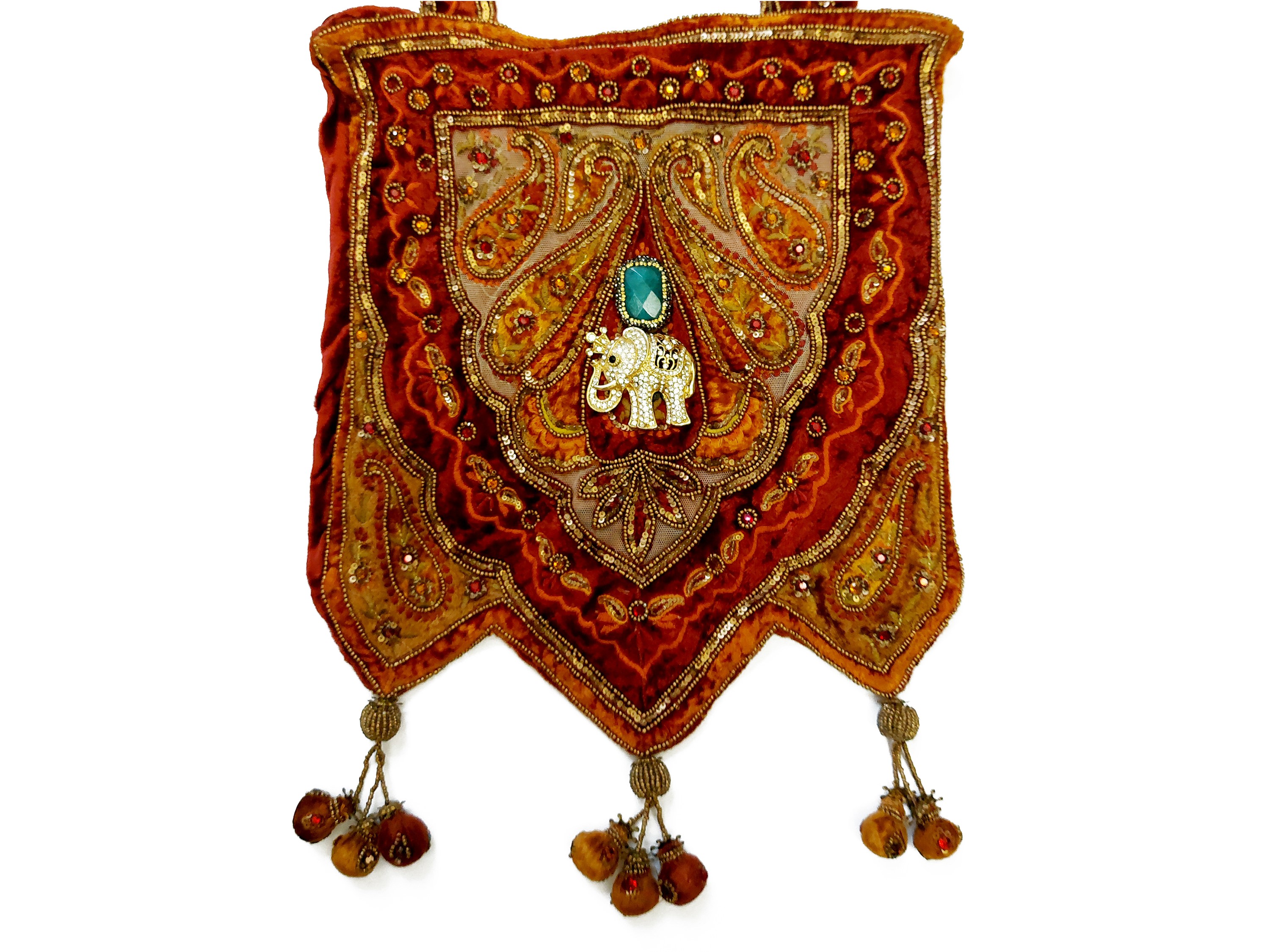 Borsa in tessuto di velluto indiano rosso carminio