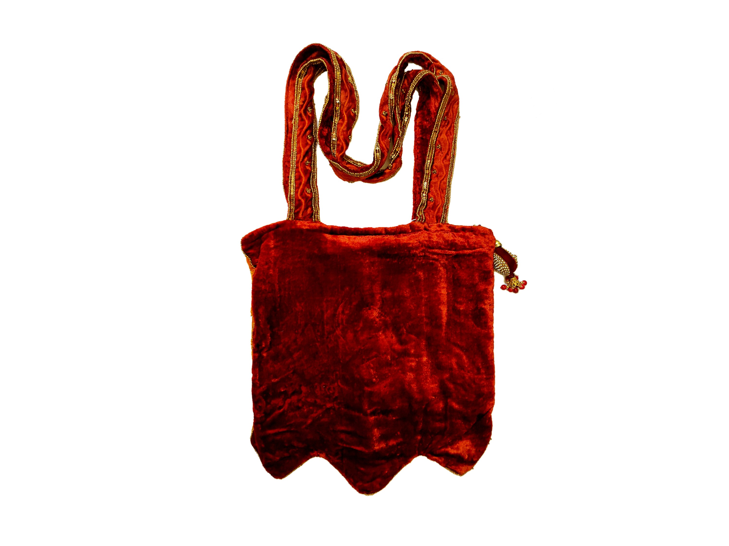 Borsa in tessuto di velluto indiano rosso carminio, realizzata a mano