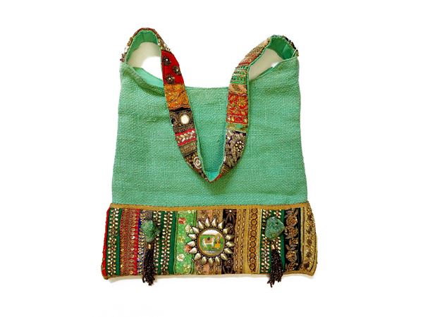 Roberta Balsamo - Shopper gioiello in tessuto verde menta