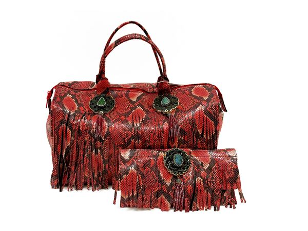 Borsa a spalla animalier rossa