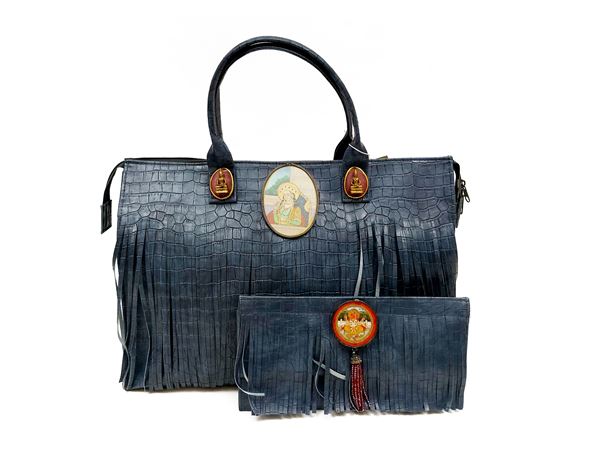Grande borsa a spalla animalier blu