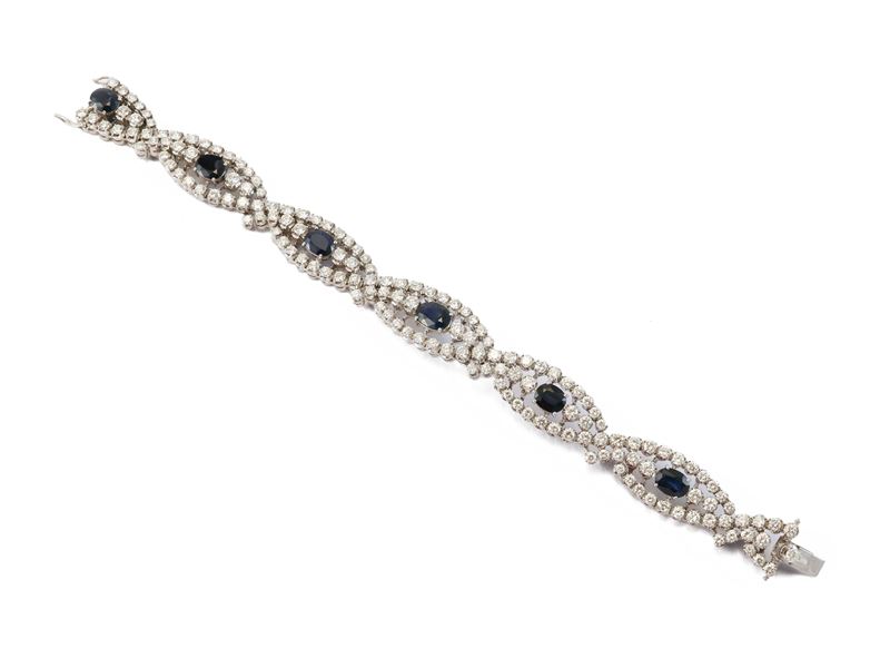 Bracciale in oro bianco diamanti e zaffiri