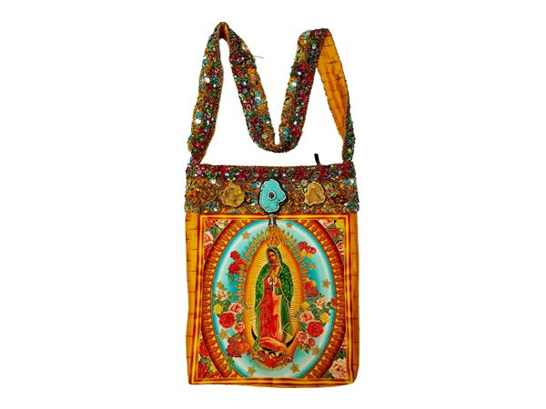 Borsa a tracolla in tesuto arancione con immagine votiva