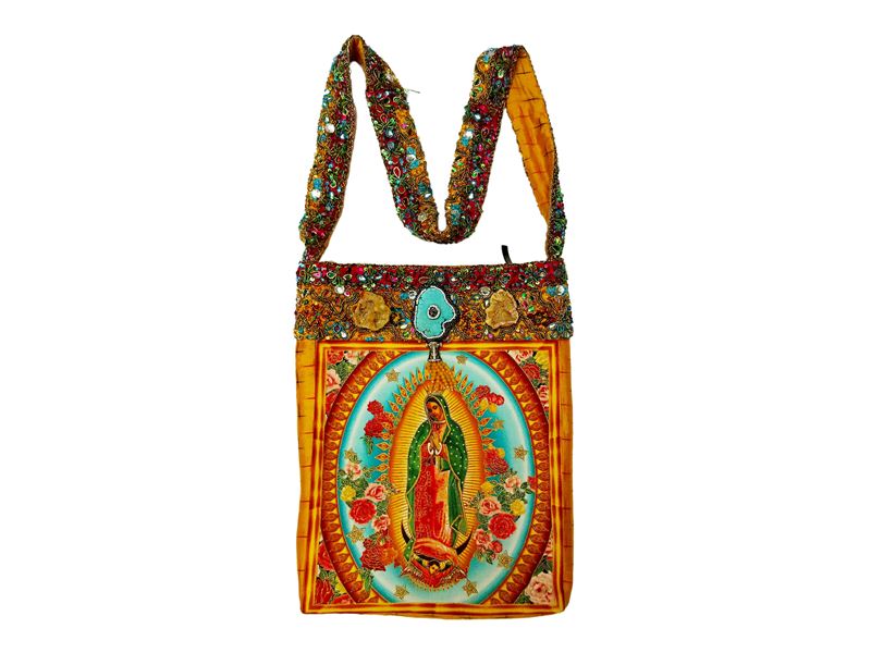 Borsa a tracolla in tesuto arancione con immagine votiva