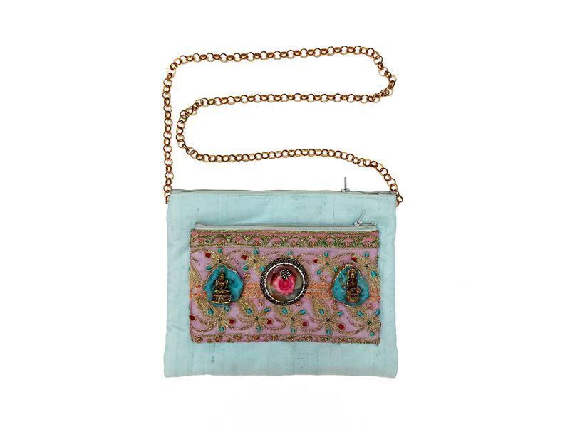 Borsetta gioiello in shantung di seta azzurro