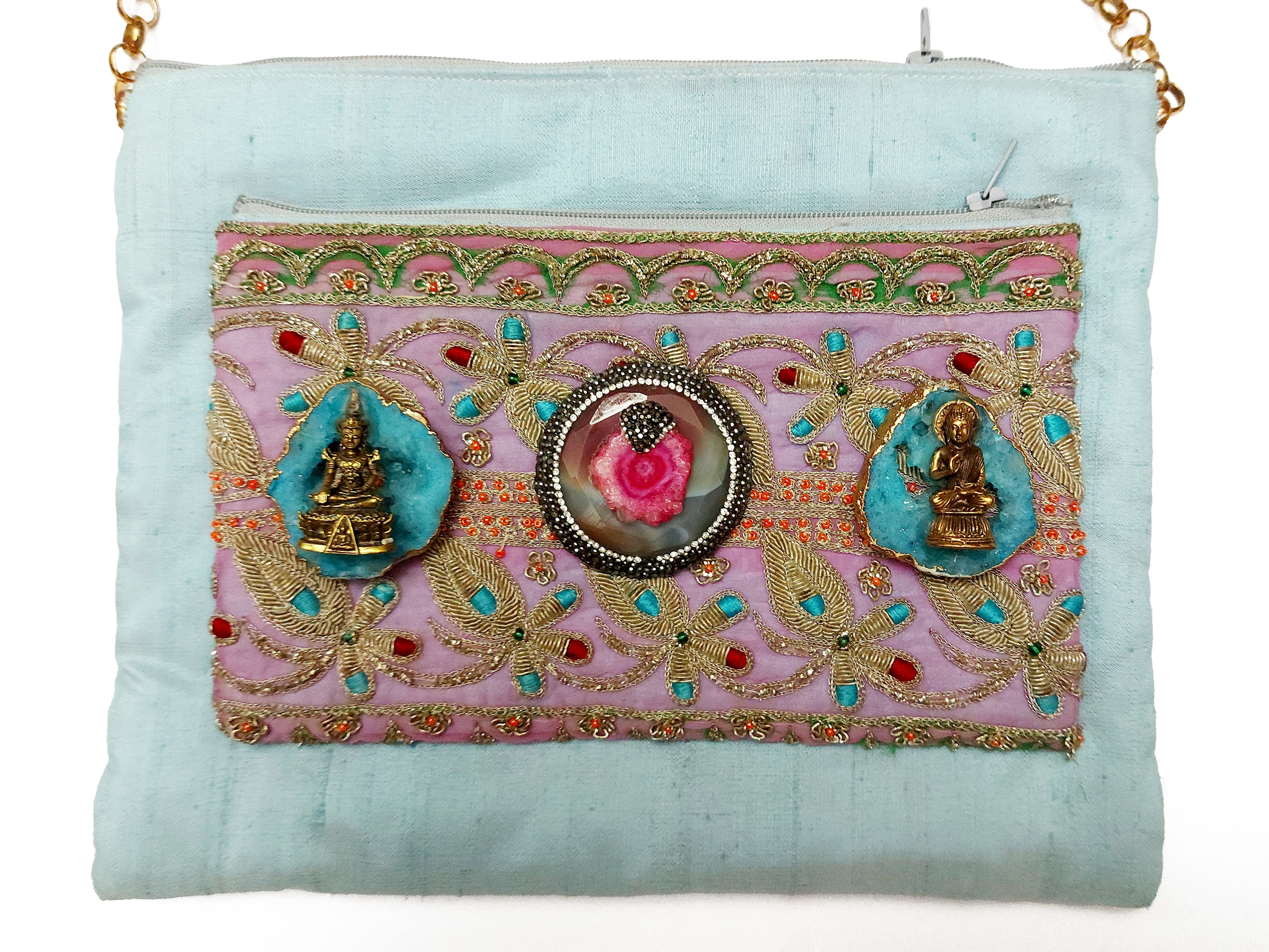 Borsetta gioiello in shantung di seta azzurro