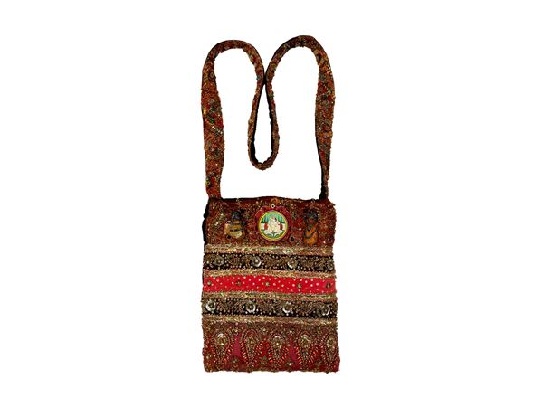 Borsa gioiello a tracolla bordeaux e bronzo