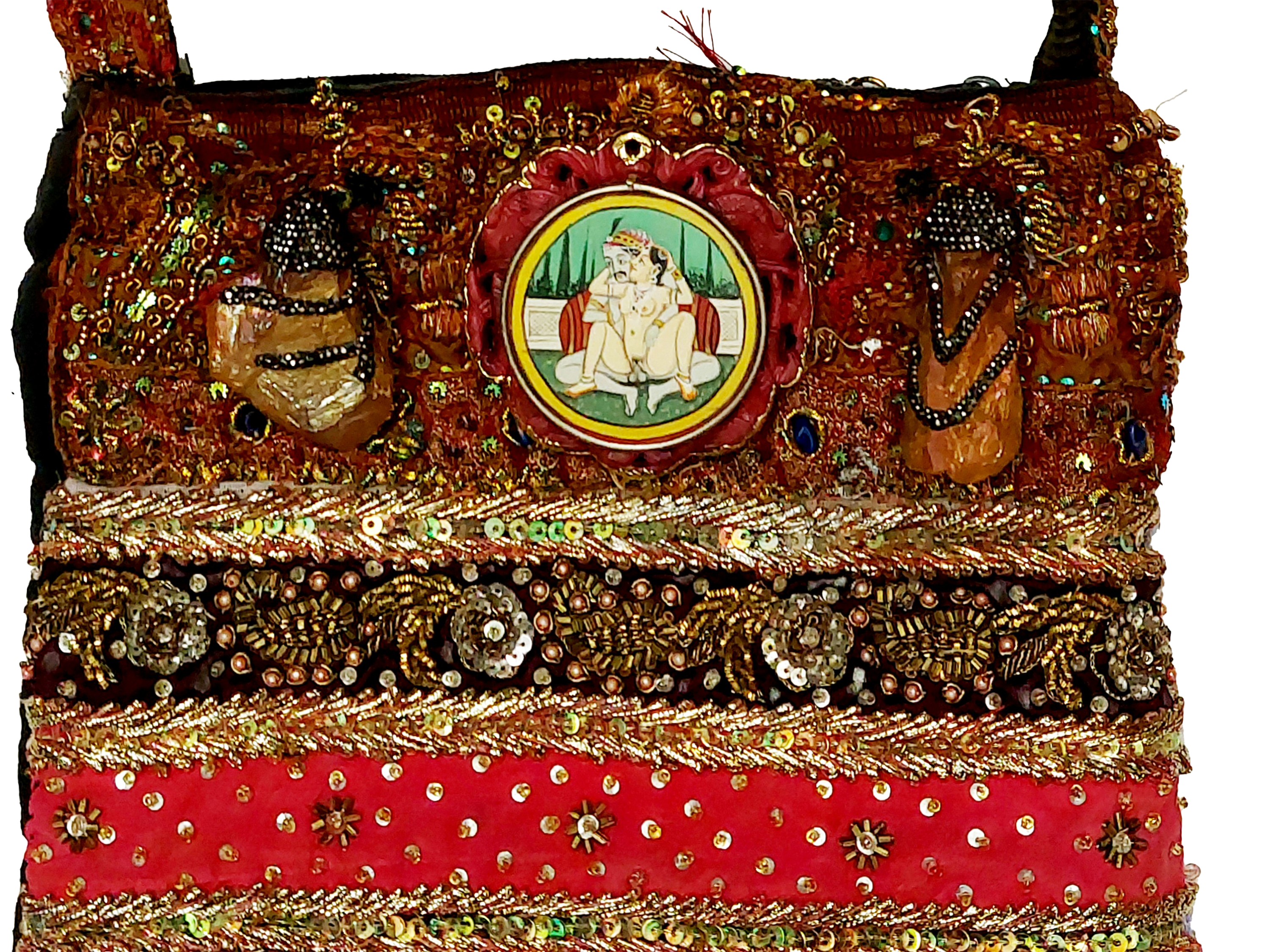 Borsa gioiello a tracolla bordeaux e bronzo