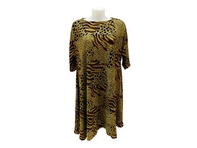 Tunica in velluto animalier, modello svasato con maniche a 3/4 e scollo rotondo