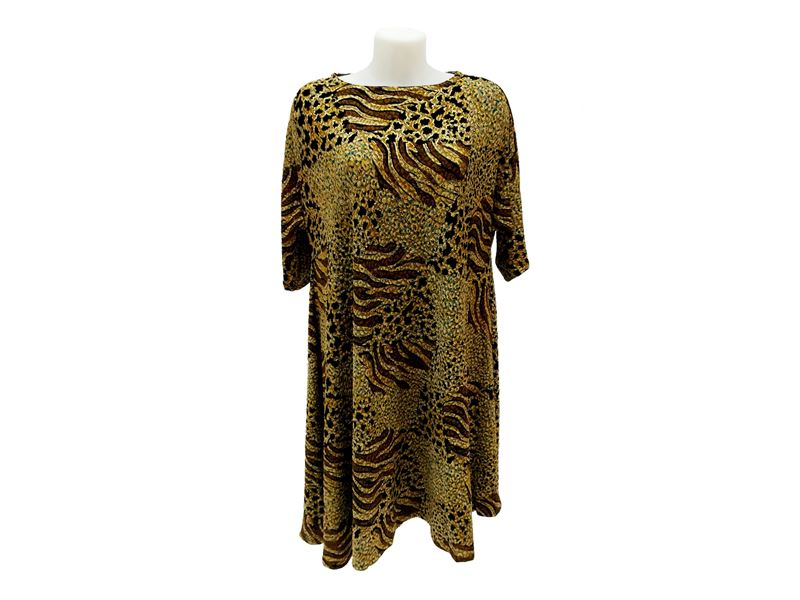 Tunica in velluto animalier, modello svasato con maniche a 3/4 e scollo rotondo