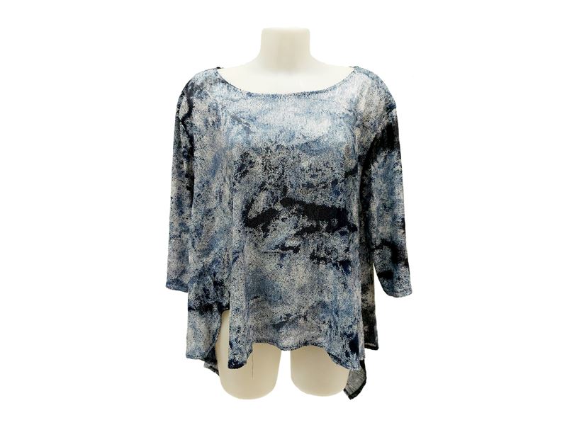 Tunica in micropaillettes bianche e nei toni del blu