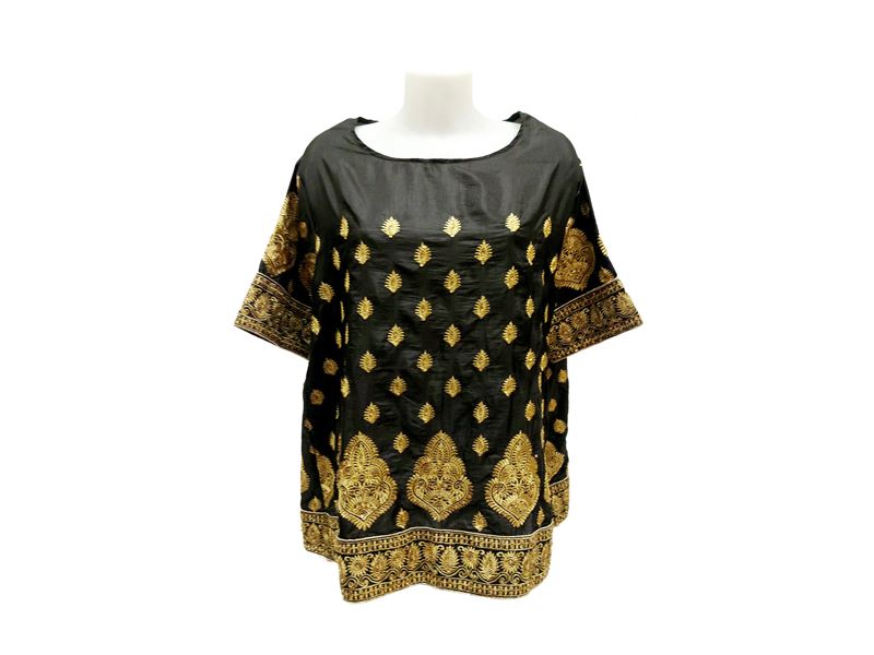 Blusa in seta nera con ricami dorati