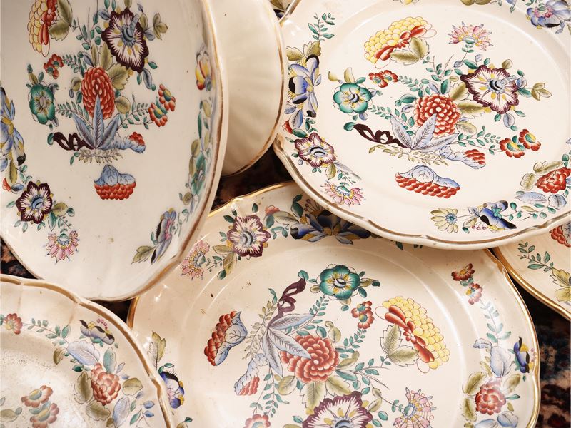 Società Ceramica Italiana Laveno, Set da dolce in terraglia con decorazione floreale policroma