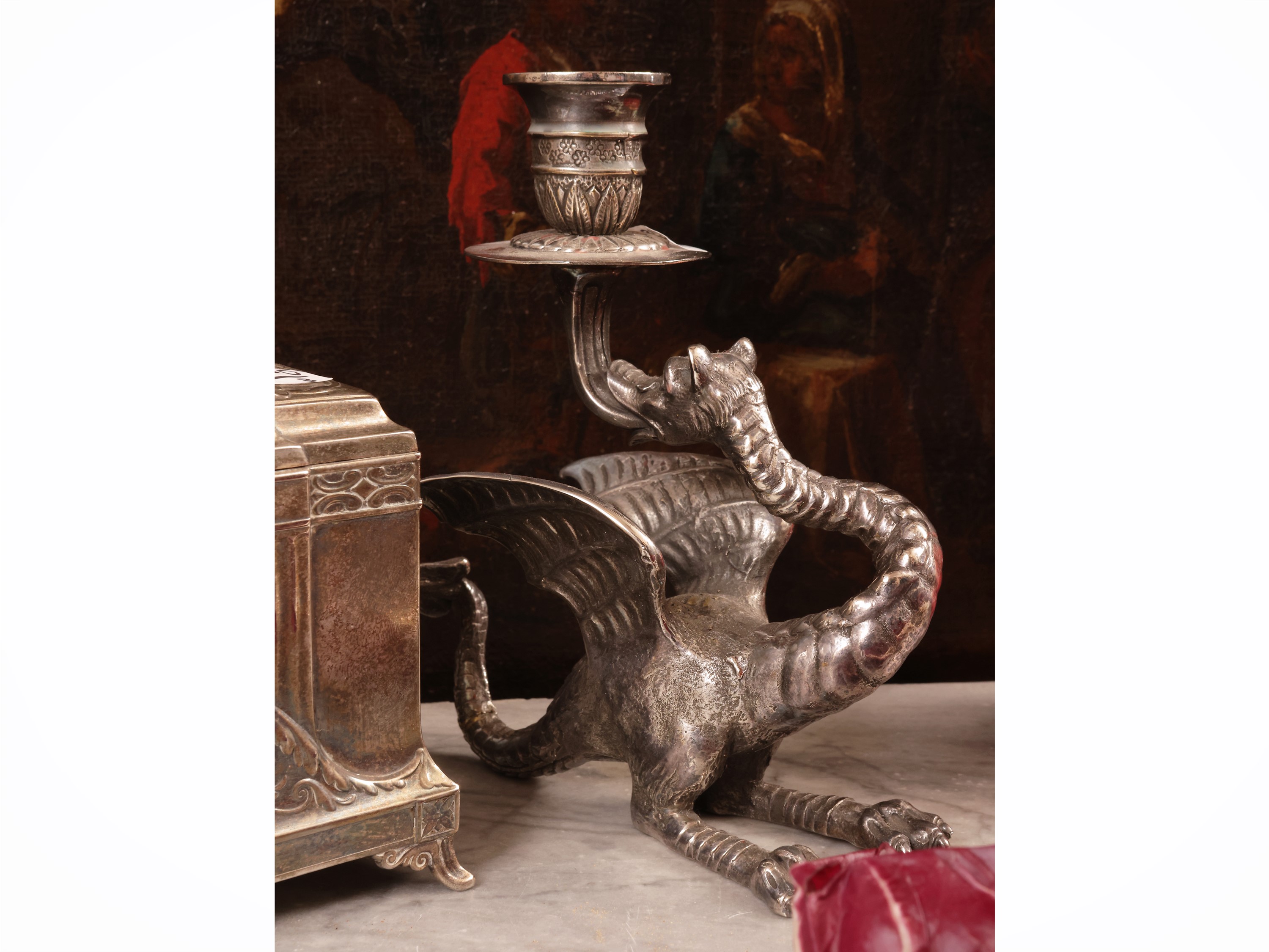 Accessori per la casa, Art Nouveau, inizio del XX secolo, metallo argentato e coppia di candelier...