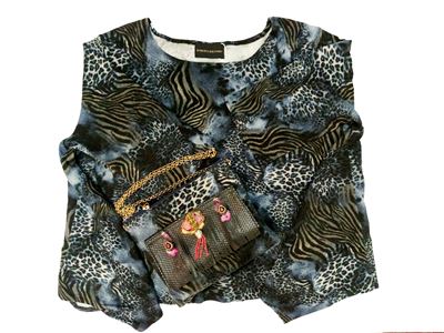 Borsetta gioiello in pitone ecologico con decorazione Buddha e maglia animalier