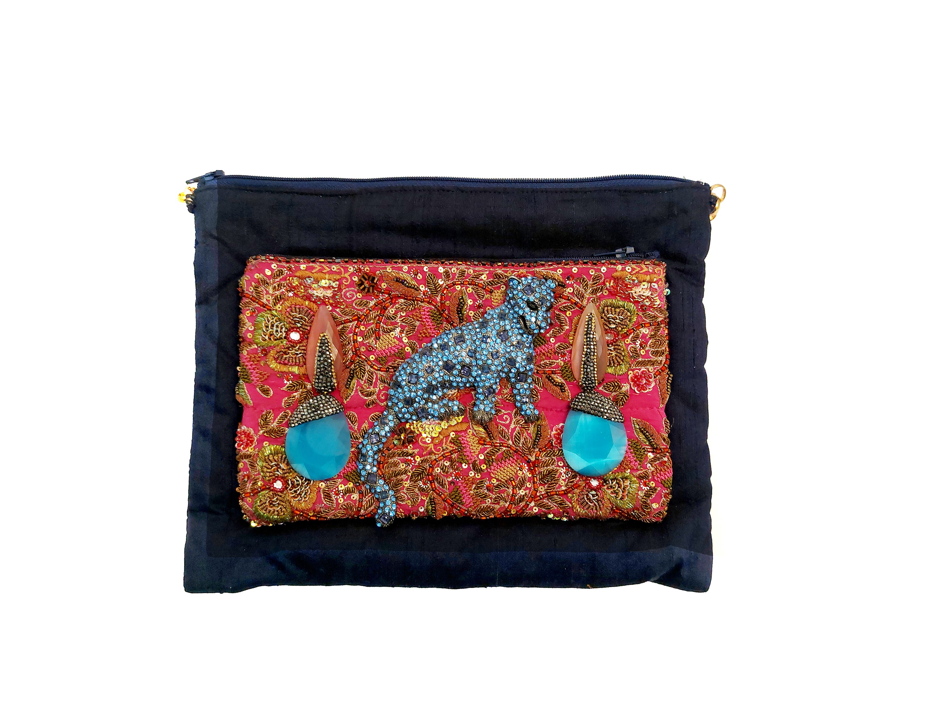 Borsetta gioiello in shantung di seta blu