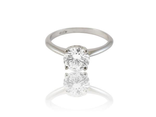 Anello in oro bianco con diamante taglio brillante di ct 1.14, colore G, purezza IF (loupe clean)