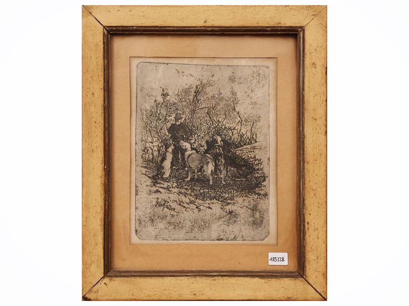 Giovanni Fattori - Diego Martelli e i suoi cani, acquaforte