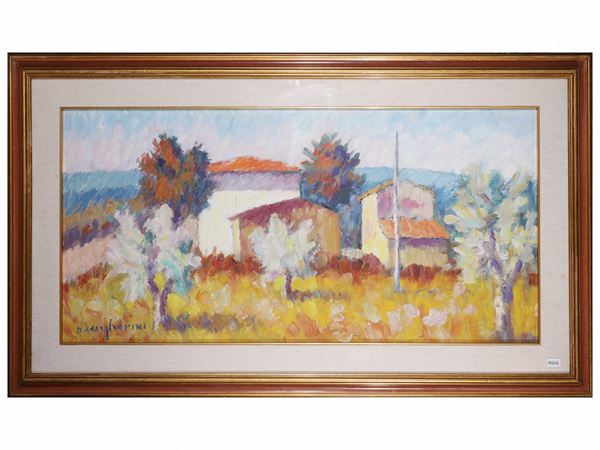 Dino Migliorini : Paesaggio con case  - Asta Luce di Toscana: Maestri del Novecento - Maison Bibelot - Casa d'Aste Firenze - Milano