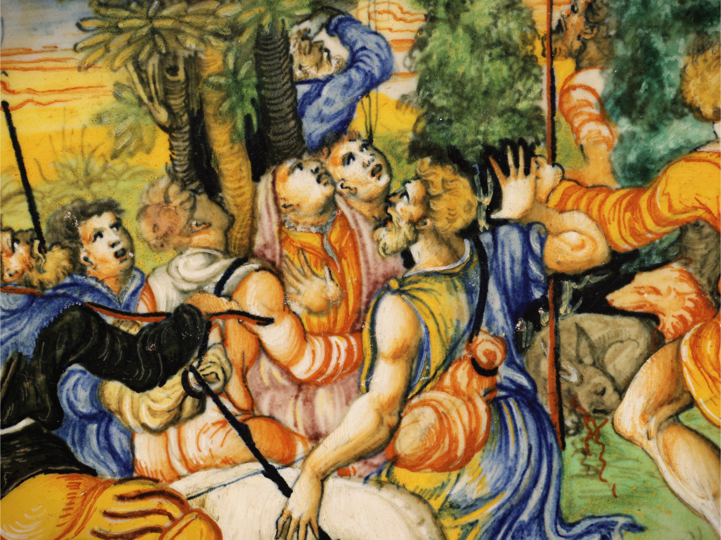 Bottega dei Fontana, Coppa in maiolica con il Ratto di Ganimede, Urbino 1542