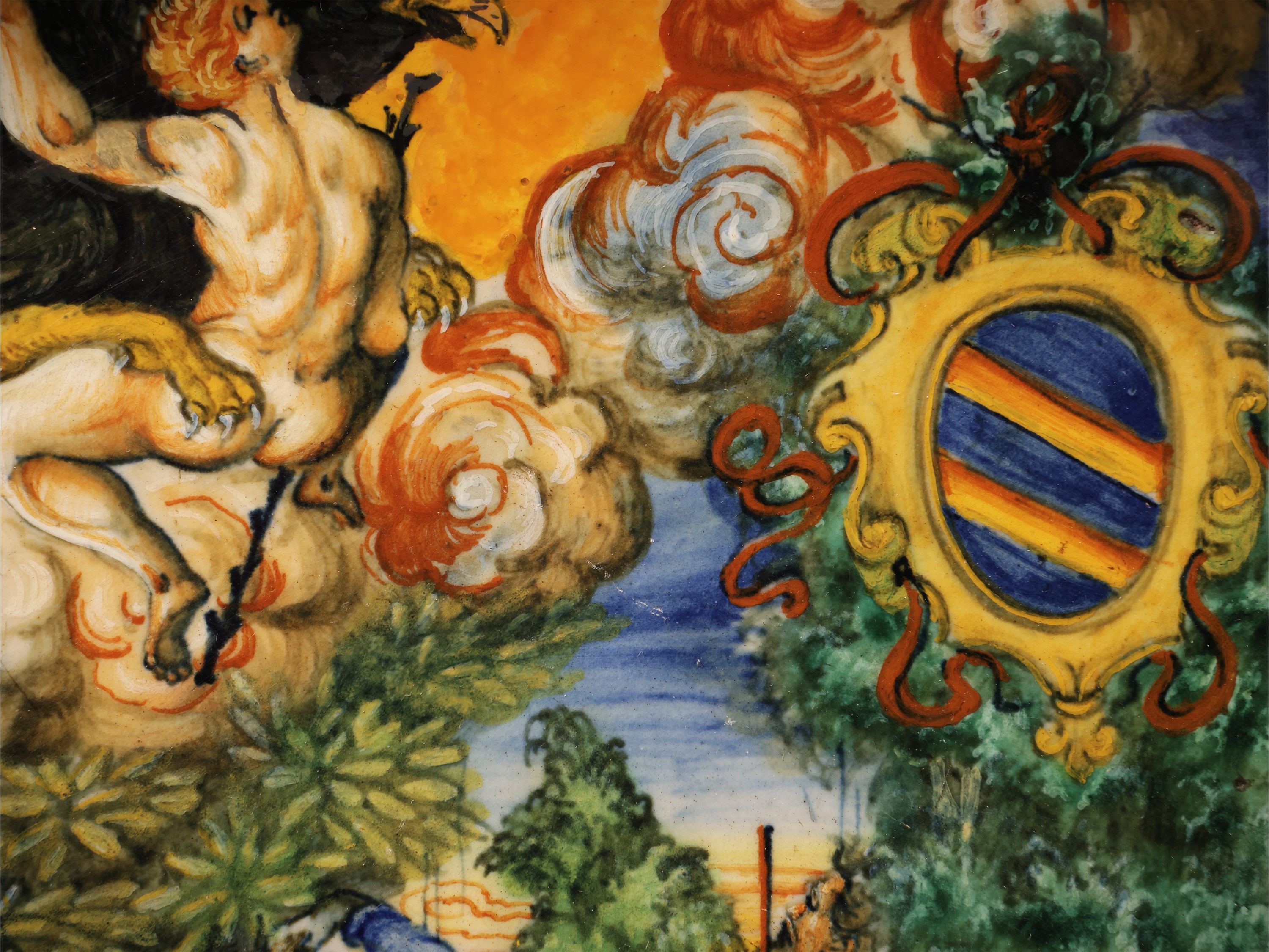 Bottega dei Fontana, Coppa in maiolica con il Ratto di Ganimede, Urbino 1542