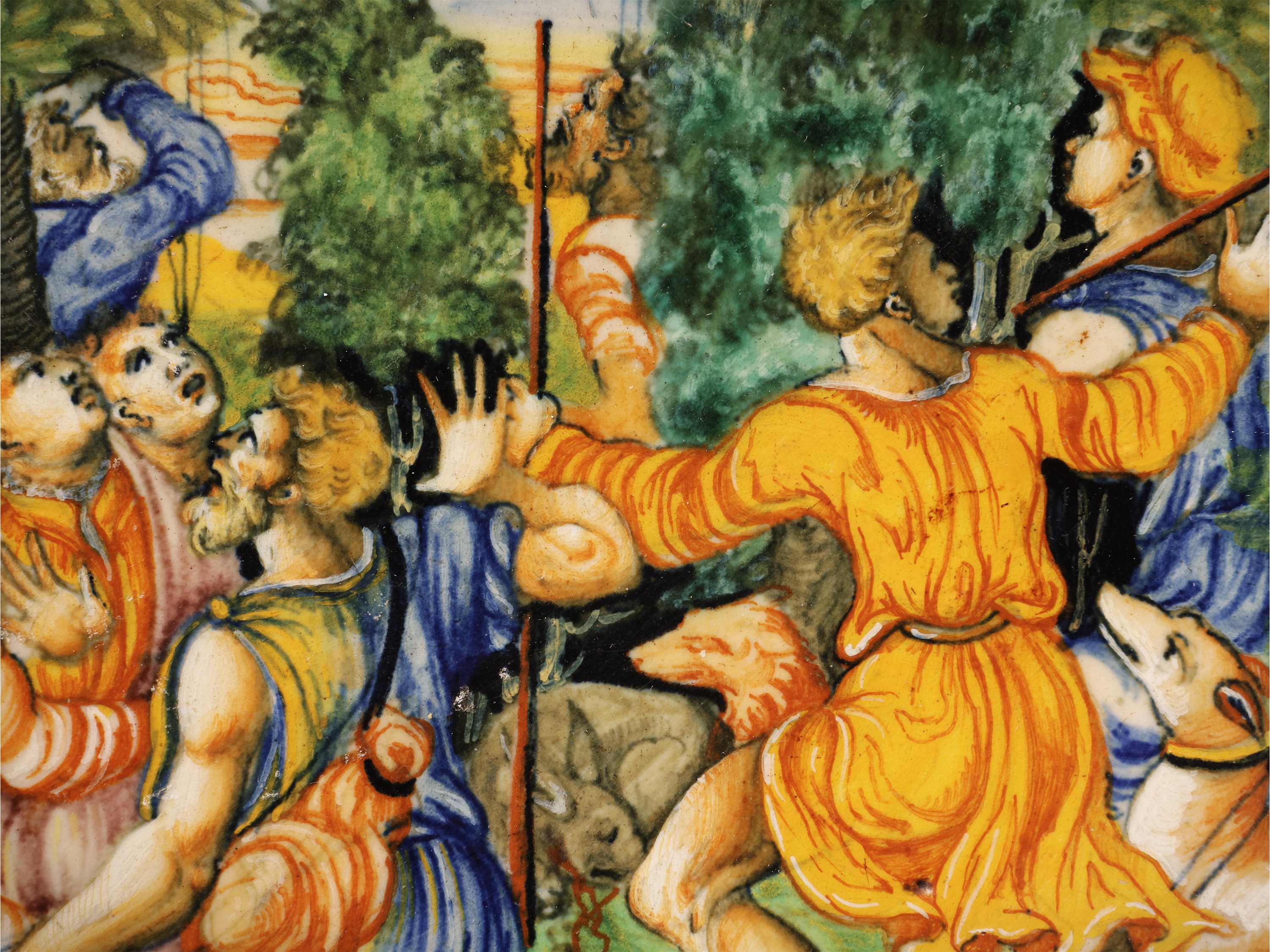 Bottega dei Fontana, Coppa in maiolica con il Ratto di Ganimede, Urbino 1542