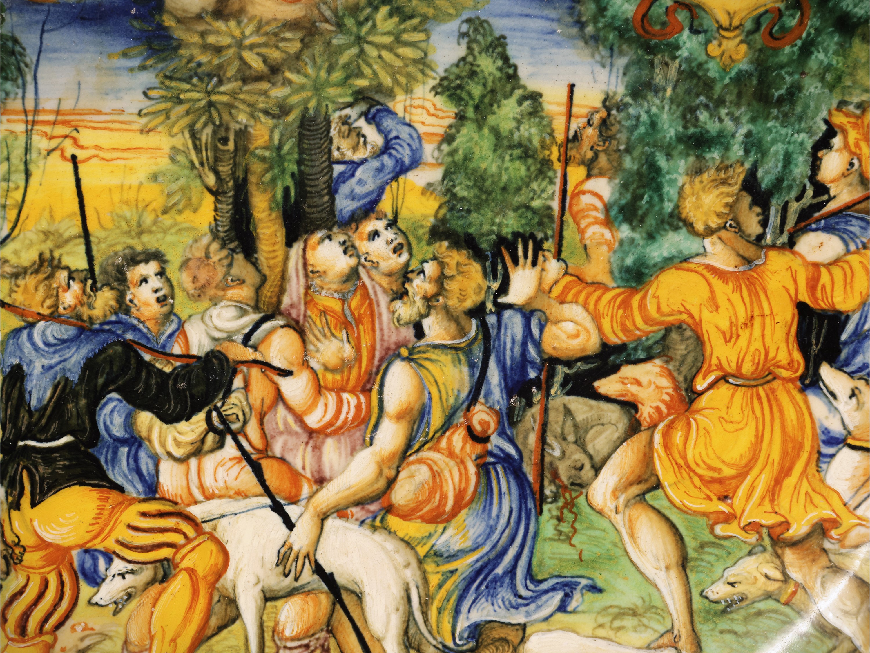 Bottega dei Fontana, Coppa in maiolica con il Ratto di Ganimede, Urbino 1542