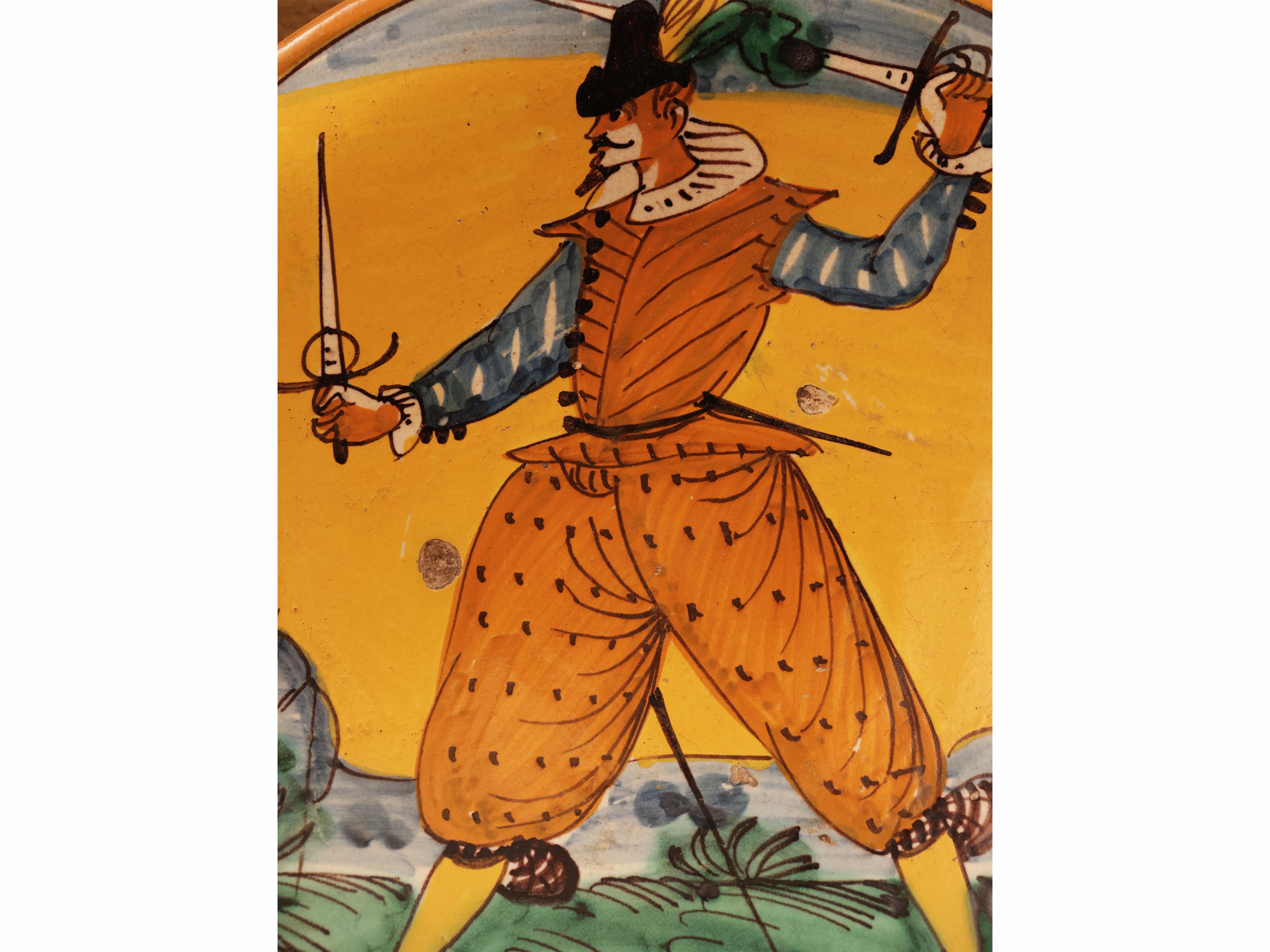 Maiolica di Montelupo, Piatto decorato con figura a due spade