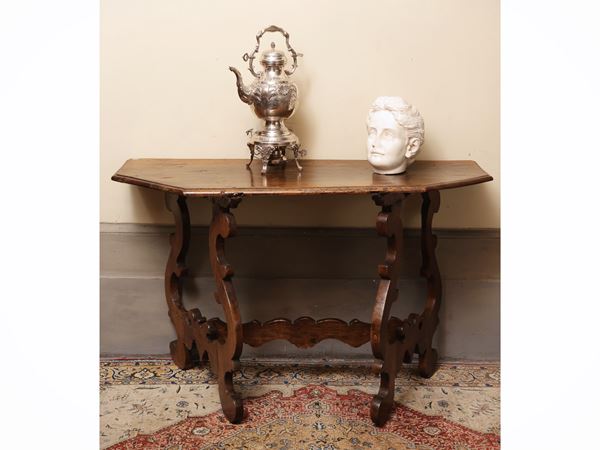 Pair of walnut half tables
