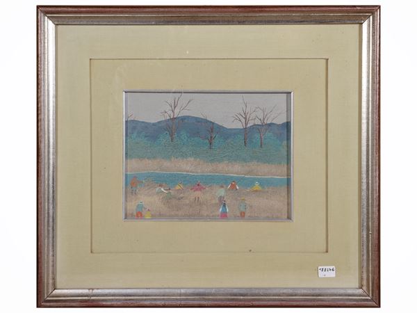 Enrico Faustini : Pescatori  (XX/XXI secolo)  - Asta Luce di Toscana: Maestri del Novecento - Maison Bibelot - Casa d'Aste Firenze - Milano