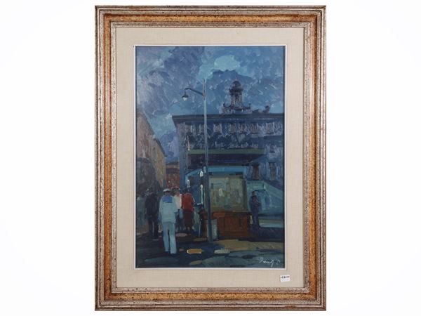 Piero Marchi : Piazza civica  - Asta Luce di Toscana: Maestri del Novecento - Maison Bibelot - Casa d'Aste Firenze - Milano