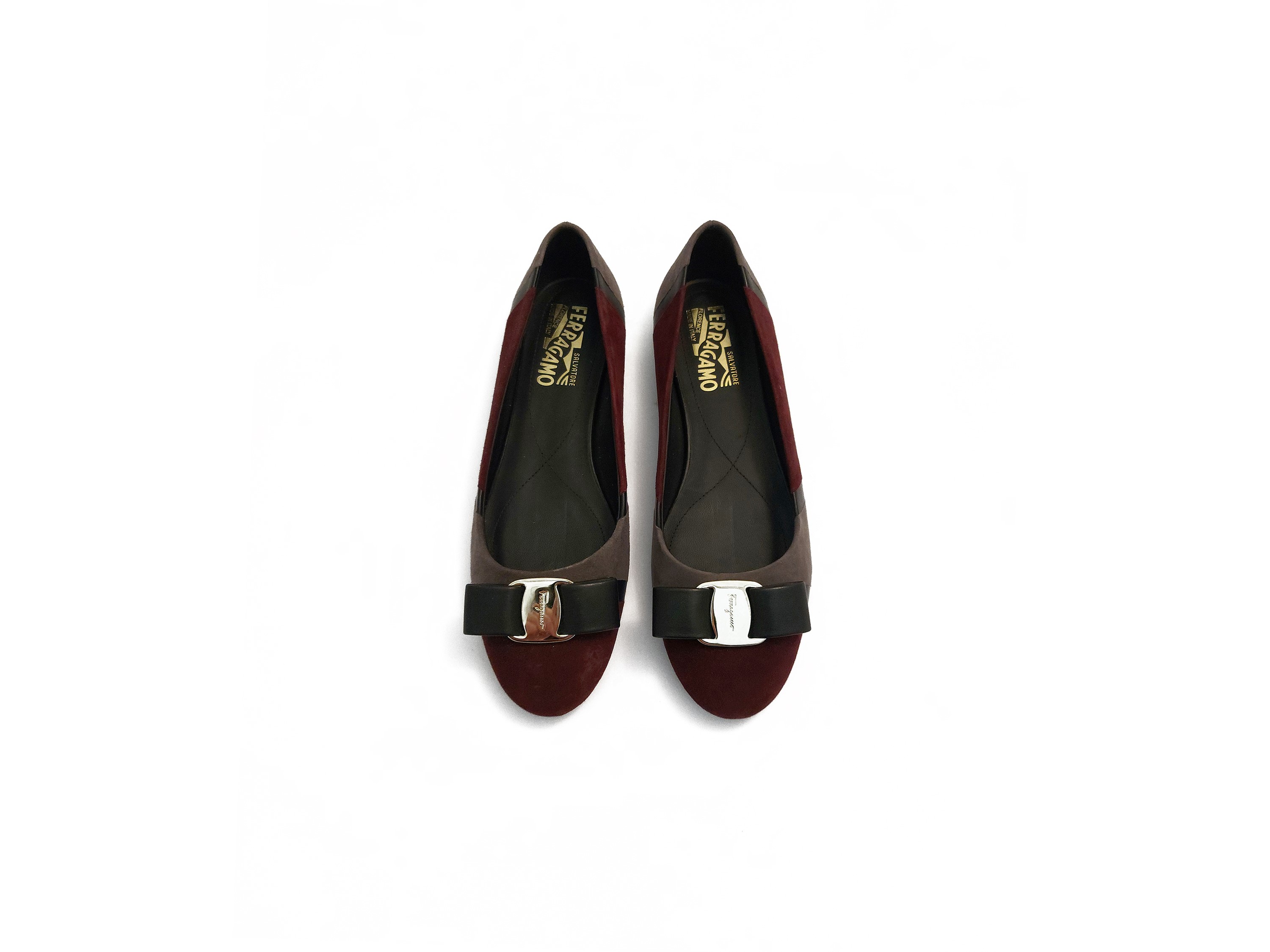 Salvatore Ferragamo - Ballerine in Suede Bordeaux e Grigio
