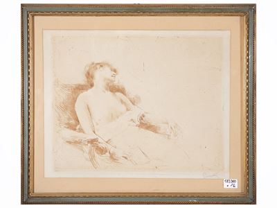 Lotto di grafica, quattro incisioni e due disegni a matita, XIX/XX secolo