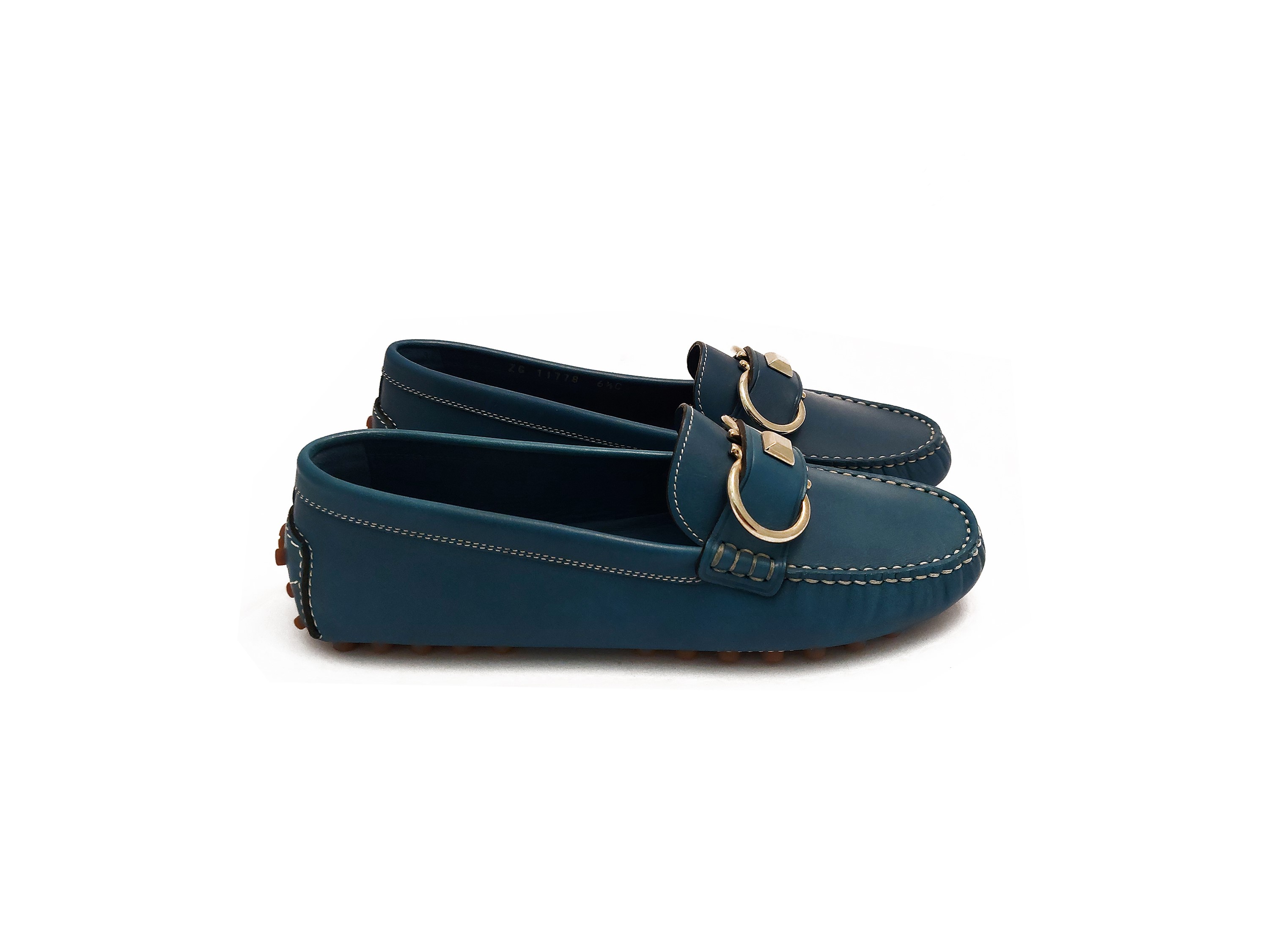 Salvatore Ferragamo, Mocassini in pelle azzurra con fibbia argentata