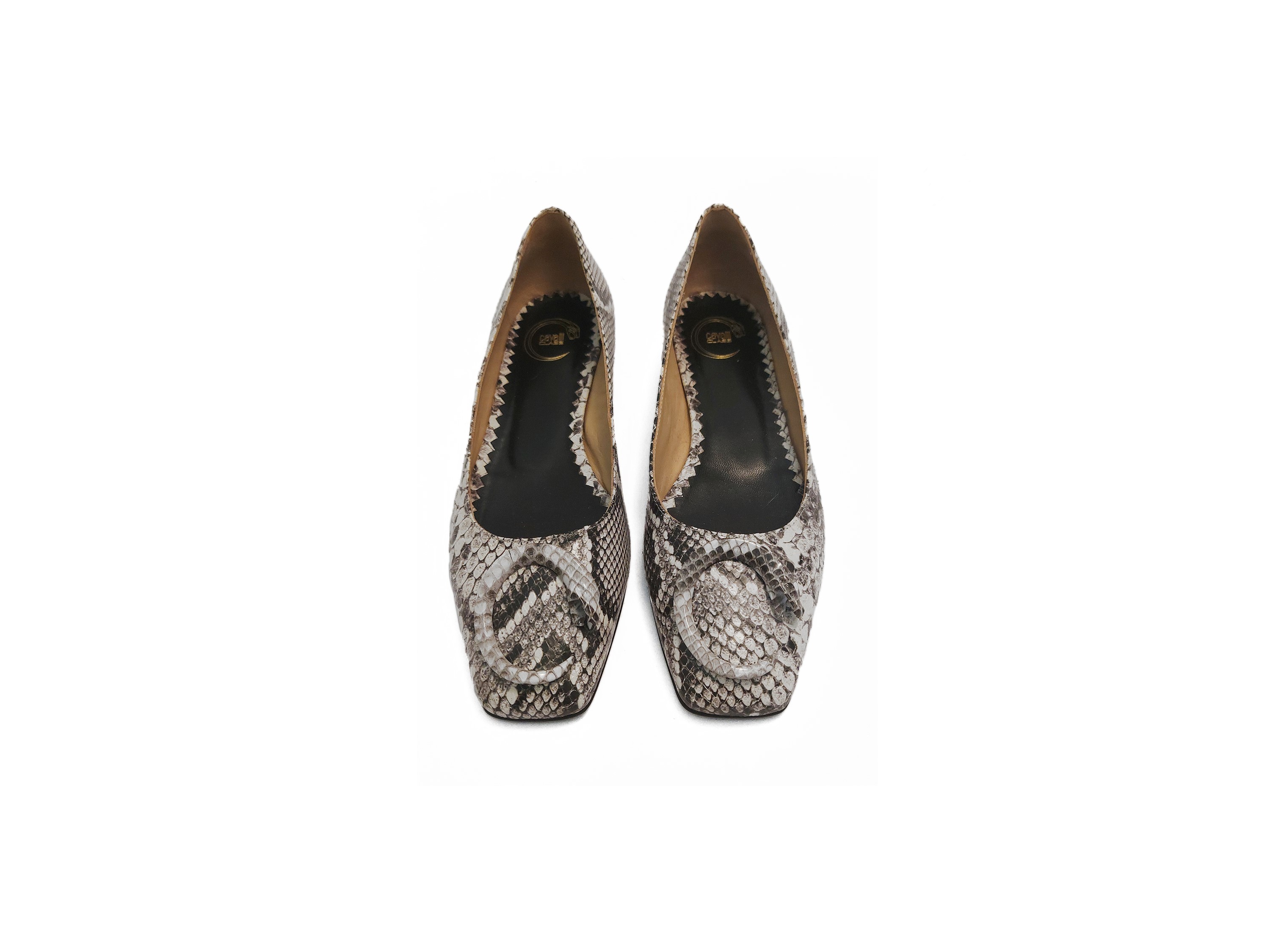 Cavalli Class, Ballerine in pitone bianco e nero con fibbia a forma di serpente