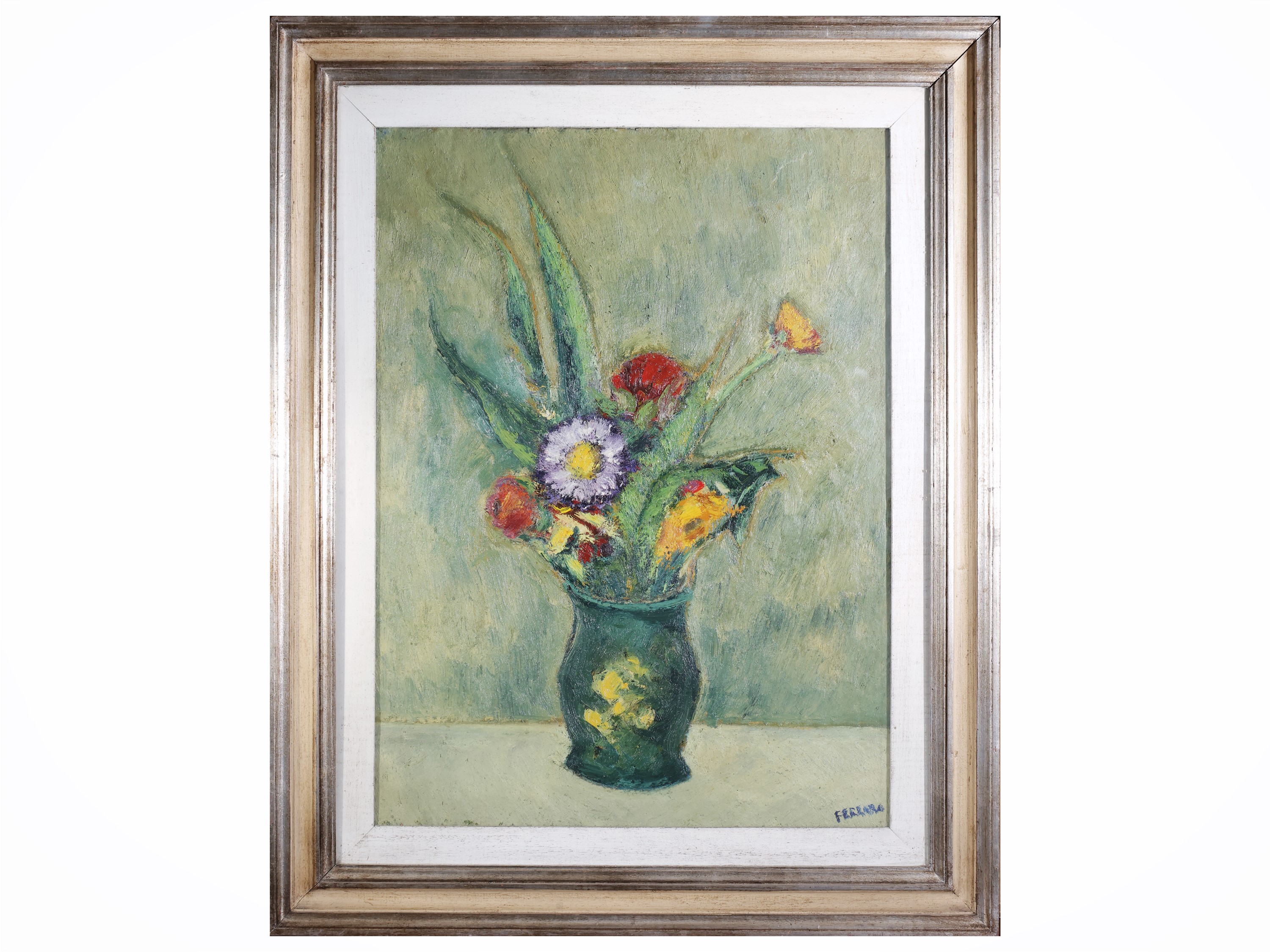 Franco Ferraro - Paesaggi e Vaso di fiori, tre dipinti ad olio su tela
