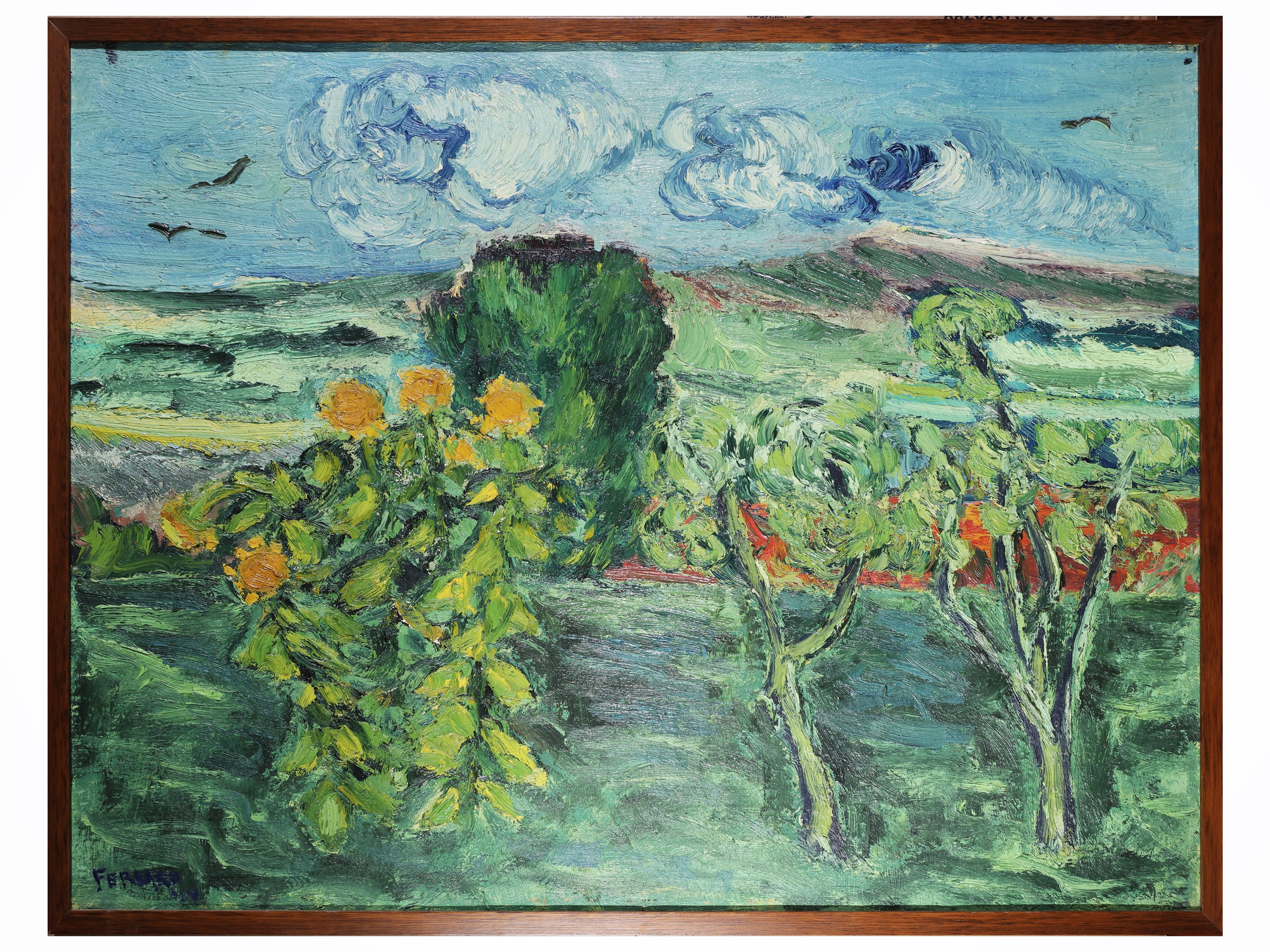 Franco Ferraro - Paesaggio campestre e Duomo di Prato, due opere olio su tela