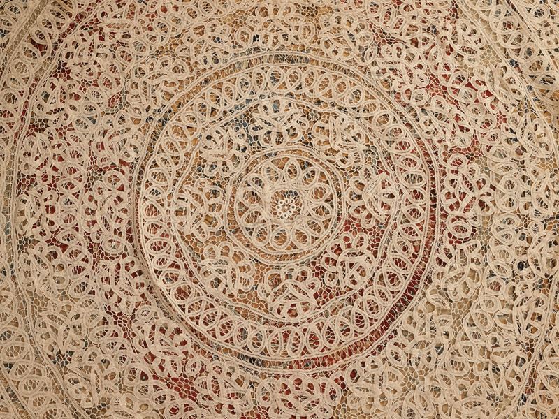 Tovaglia rotonda in pizzo a fuselli color ecrù