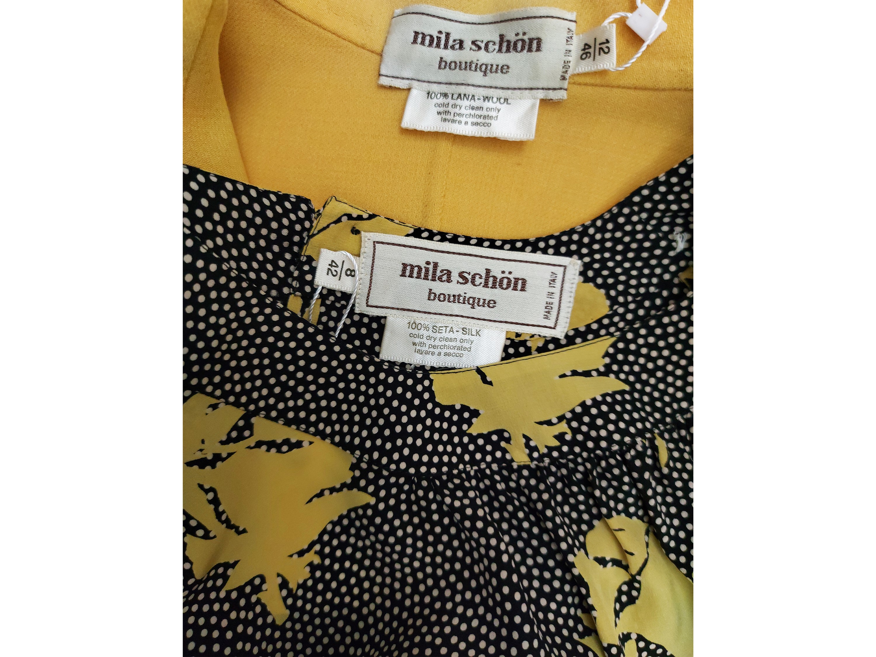 Mila Schon - Giacchina in lana gialla e camicia fantasia