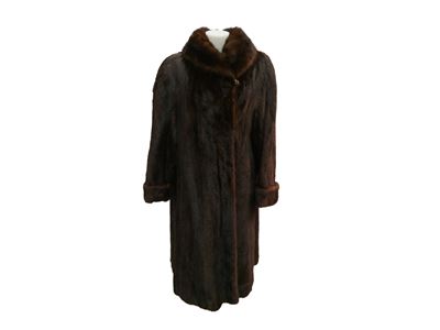 Cappotto lungo in pelliccia di visone marrone, taglia M