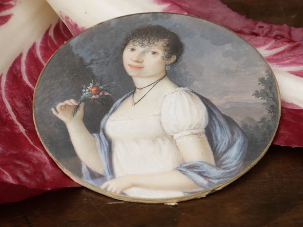 Scuola italiana dell'inizio del XIX secolo - Female portrait with flowers