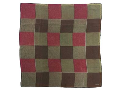 Chanel, Foulard in seta fantasia con riquadri marroni, verde oliva e bordeaux