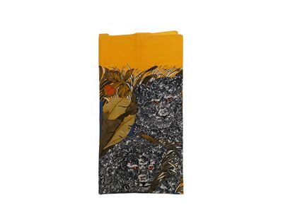 Salvatore Ferragamo, Pareo in cotone fantasia floreale e animalier con cornice giallo sole