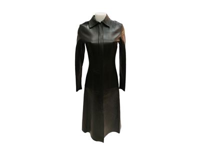 Gucci, Cappotto midi in pelle nera, design di Tom Ford, taglia 42