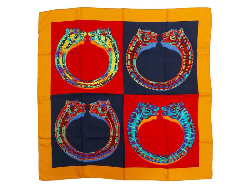 Cartier - Foulard in seta rossa e blu