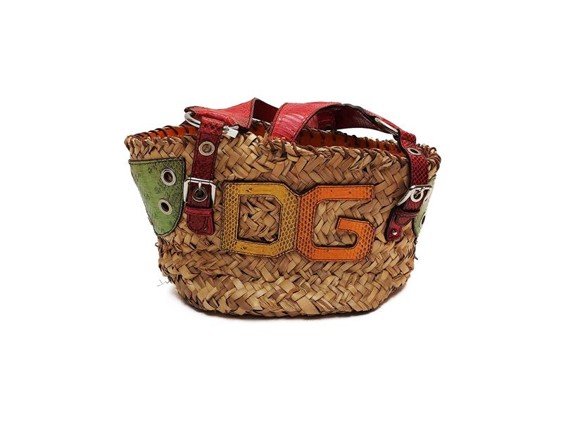 Dolce & Gabbana - Borsa a spalla in paglia e pitone
