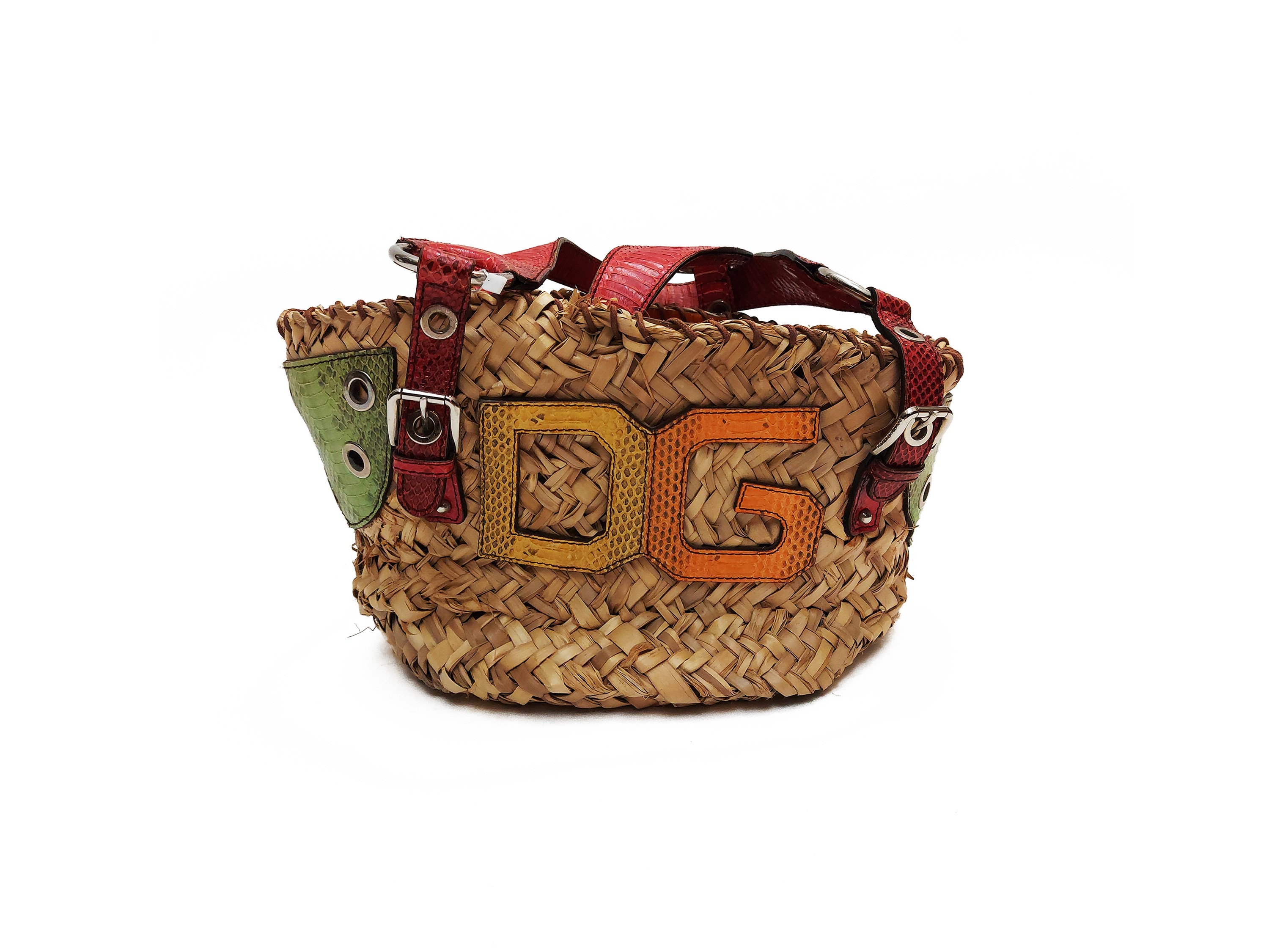 Dolce & Gabbana - Borsa a spalla in paglia e pitone