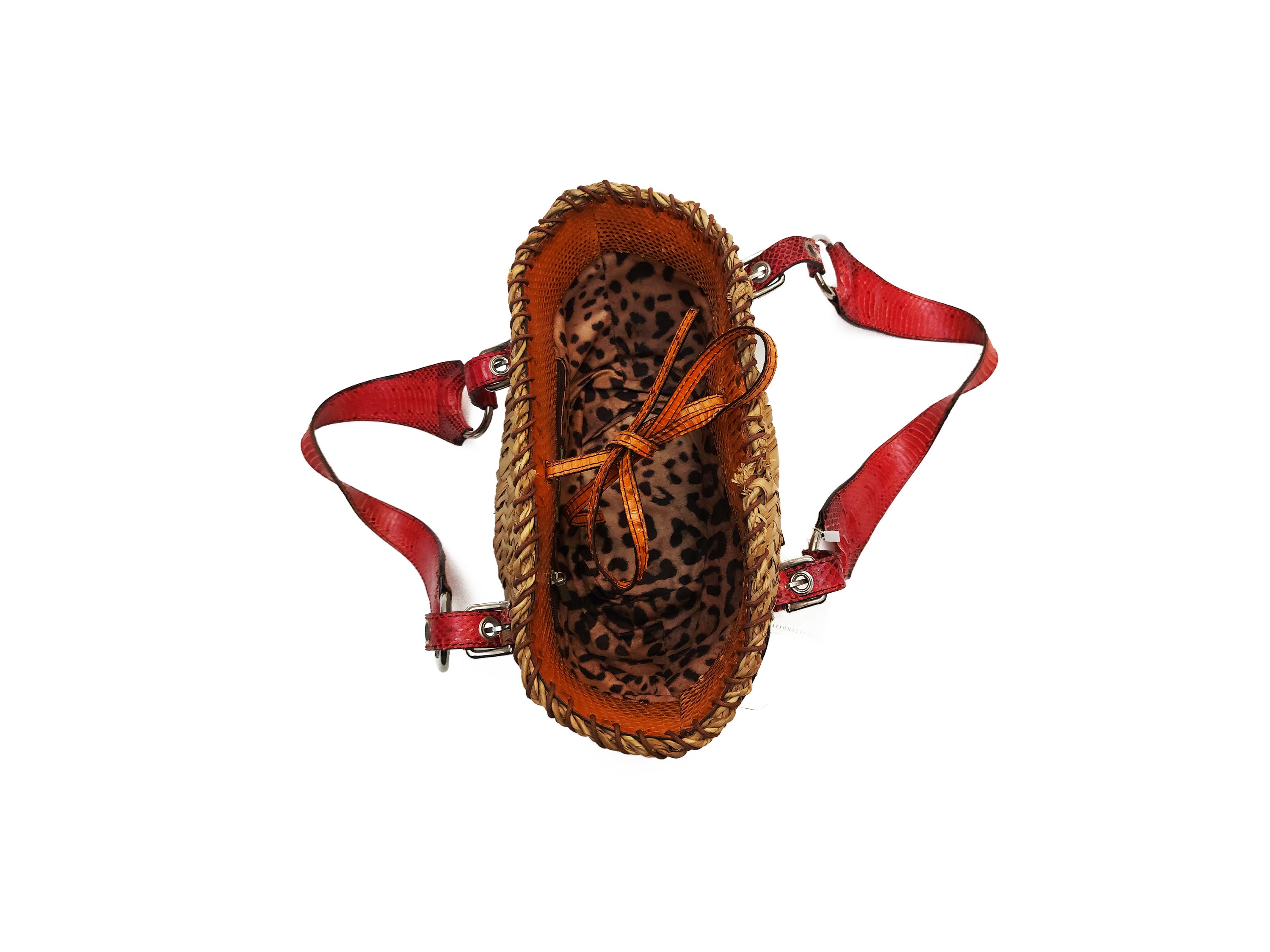 Dolce & Gabbana - Borsa a spalla in paglia e pitone